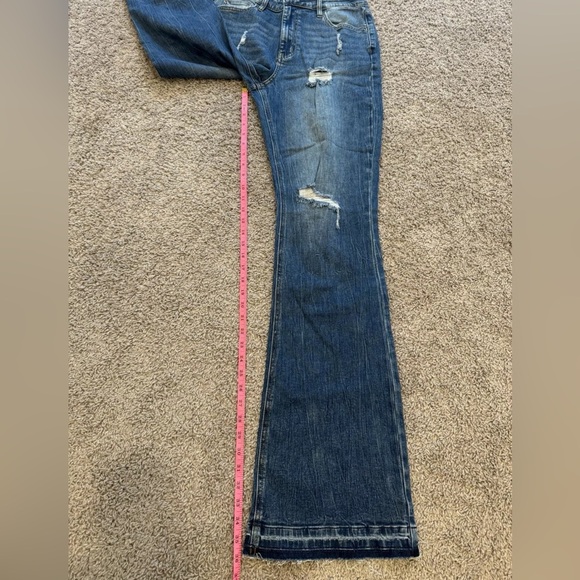 NWT Fashion Nova Road Tripper Ripped Stretch Flare Jeans, Blue, Sz 11 Tall - Picture 10 of 15